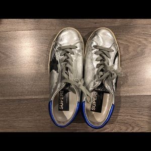 Golden Goose silver and electric blue sneakers